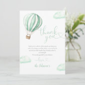 Schattige groen heteluchtballon Baby shower Bedankkaart (Staand voorkant)