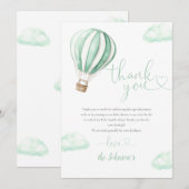 Schattige groen heteluchtballon Baby shower Bedankkaart (Voorkant / Achterkant)