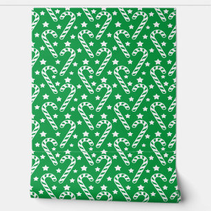 Schattige Groen Kerst Candy Cane Pattern Behang