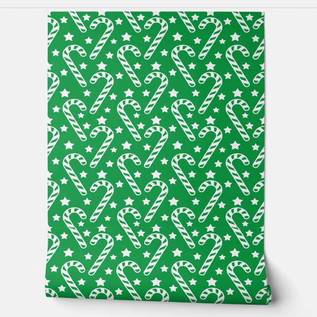 Schattige Groen Kerst Candy Cane Pattern Behang (Afrollen)