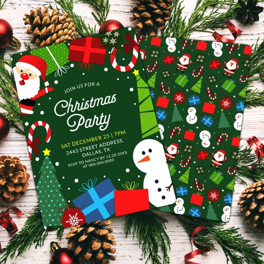 Schattige Groen Kerstfeest Santa & Sneeuwman Kaart