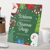 Schattige Groen Kerstfeest Santa & Sneeuwman Reclamebord Met Voetstuk (Insitu)