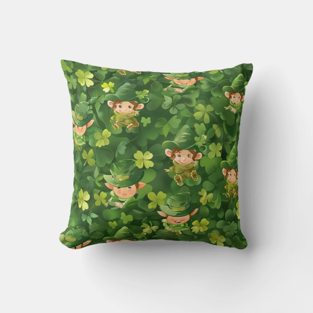 Schattige groen Leprechaun-patroon Kussen (Voorkant)