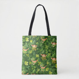Schattige groen Leprechaun-patroon Tote Bag