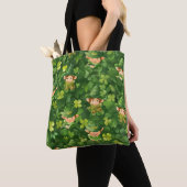Schattige groen Leprechaun-patroon Tote Bag (Dichtbij)