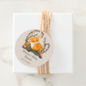 Schattige groen Little Fox Baby shower Bedankjes Labels (In situ)