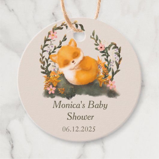 Schattige groen Little Fox Baby shower Bedankjes Labels (Voorkant)