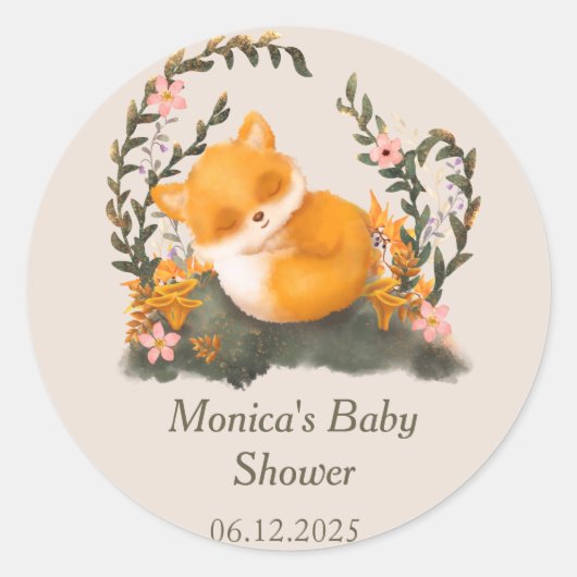 Schattige groen Little Fox Baby shower Ronde Sticker (Voorkant)