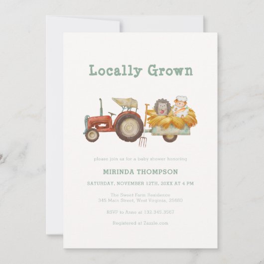 Schattige Groen Lokaal Groen Boerderij Tractor Bab Kaart (Voorkant)