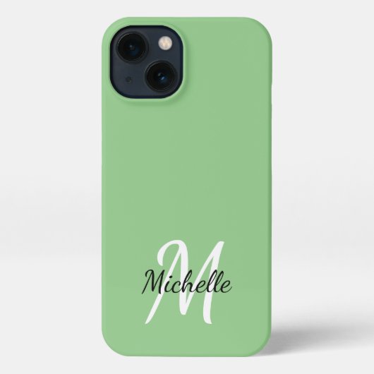 Schattige Groen Monogram Naam + Initiaal iPhone Hoesje (Achterkant)