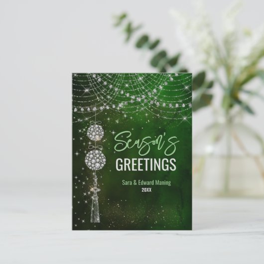 Schattige groen monogram ornamenten Kerst Nieuwjaa Briefkaart (Staand voorkant)