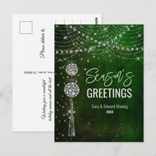 Schattige groen monogram ornamenten Kerst Nieuwjaa Briefkaart (Voorkant / Achterkant)