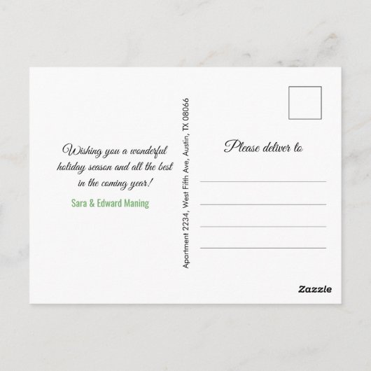 Schattige groen monogram ornamenten Kerst Nieuwjaa Briefkaart (Achterkant)