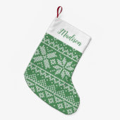 Schattige groen Nordic Snowflake Sweater Pattern Kleine Kerstsok (Voorkant (Hangend))