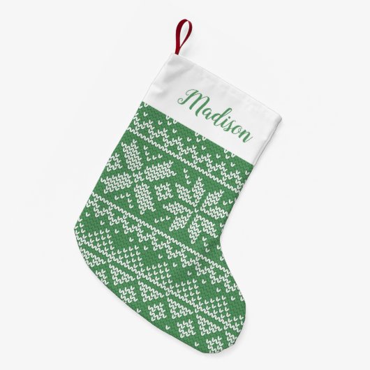 Schattige groen Nordic Snowflake Sweater Pattern Kleine Kerstsok (Voorkant (Hangend))