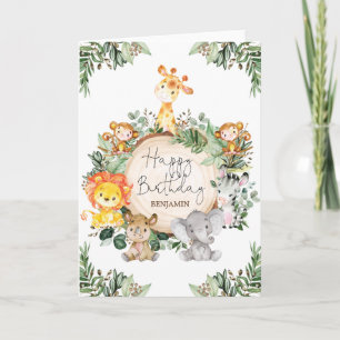 Schattige groen Oerwoud Safari Animals Happy Birth Kaart