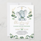 Schattige groen olifant groen goud doop kaart (Voorkant)