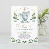 Schattige groen olifant groen goud doop kaart (Staand voorkant)