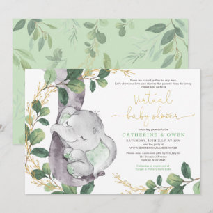 Schattige groen olifant virtueel Baby shower per p Kaart