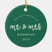 Schattige groen onze eerste kerstfoto keramisch ornament (Voorkant)
