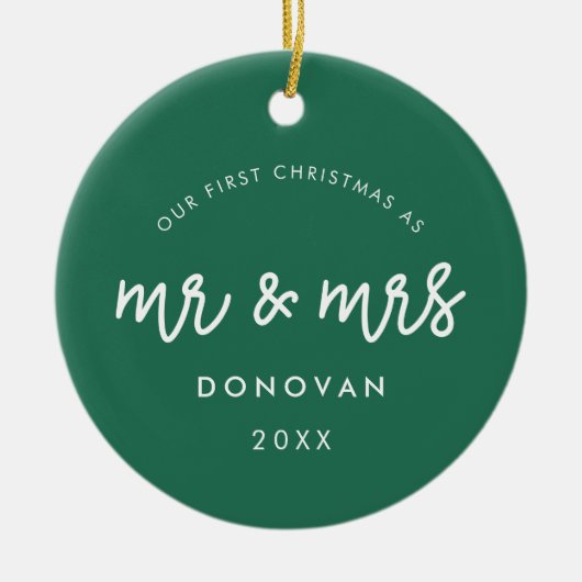 Schattige groen onze eerste kerstfoto keramisch ornament (Voorkant)