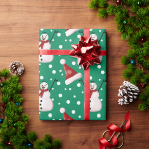 Schattige Groen Rood Wit Sneeuwman Kerstcadeau Cadeaupapier