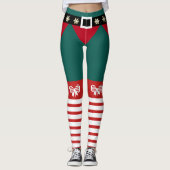 Schattige Groen Rood Wit Strepen Candy Cane Elf Vr Leggings (Voorkant)