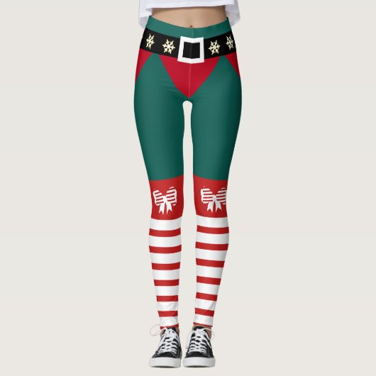 Schattige Groen Rood Wit Strepen Candy Cane Elf Vr Leggings (Voorkant)