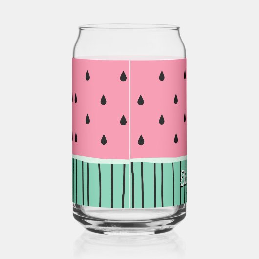Schattige Groen Roze Pastel Watermeloen Gepersonal Blikvorm Glas (Rechts)