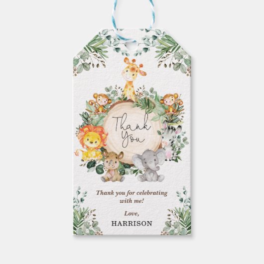 Schattige groen Safari Oerwoud Dieren Dank u Cadeaulabel (Voorkant)
