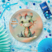 Schattige Groen Sinaasappel Dragon Boy Baby shower Papieren Bordje (Feest)