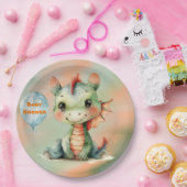 Schattige Groen Sinaasappel Dragon Boy Baby shower Papieren Bordje (Feest)