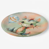 Schattige Groen Sinaasappel Dragon Boy Baby shower Papieren Bordje (Gekanteld)