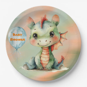 Schattige Groen Sinaasappel Dragon Boy Baby shower Papieren Bordje