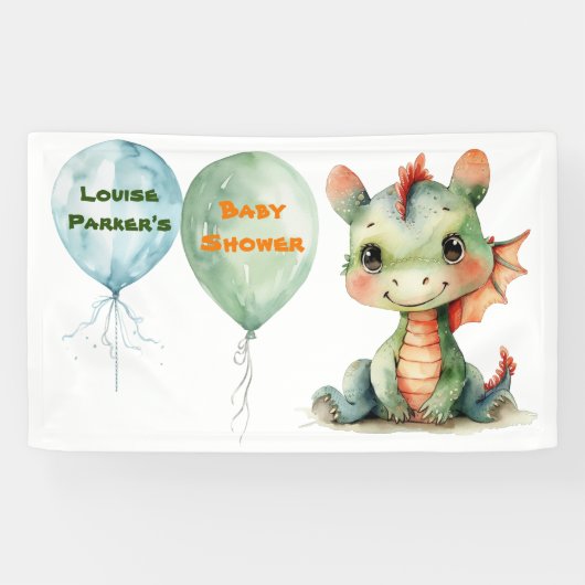 Schattige Groen Sinaasappel Dragon Boy Baby shower Spandoek (Horizontaal)