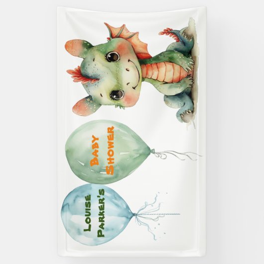 Schattige Groen Sinaasappel Dragon Boy Baby shower Spandoek (Verticaal)