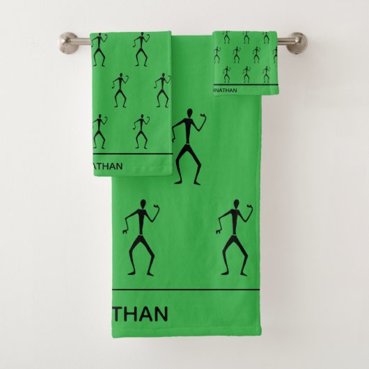 Schattige Groen, Stick Man Silhouette Danser Patro Bad Handdoek (Insitu)
