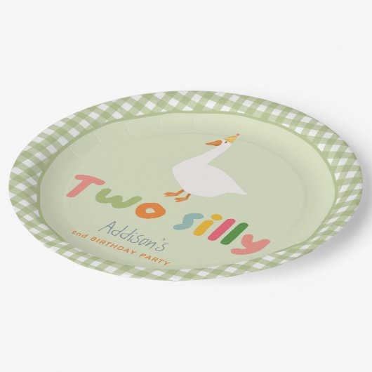 Schattige Groen Twee Gekke Gans 2e Verjaardag Papieren Bordje (Gekanteld)
