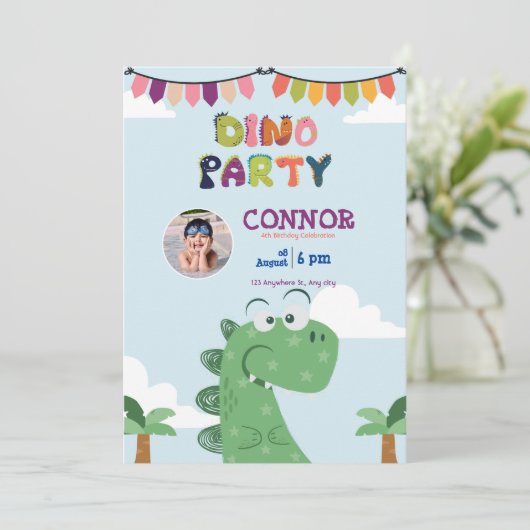 Schattige groen tyrannosaurus Rex/ T-Rex verjaarda Kaart (Staand voorkant)