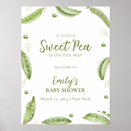 Schattige groen Veggie Sweet Pea Baby shower Welko Poster (Voorkant)