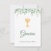 Schattige groen verlaat Spaans Eerste Communie Bedankkaart (Achterkant)