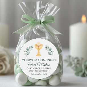 Schattige groen verlaat Spaans Eerste Communie Ronde Sticker