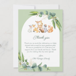 Schattige groen Woodland Animals Baby shower Bedankkaart