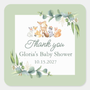 Schattige groen Woodland Animals Baby shower Vierkante Sticker
