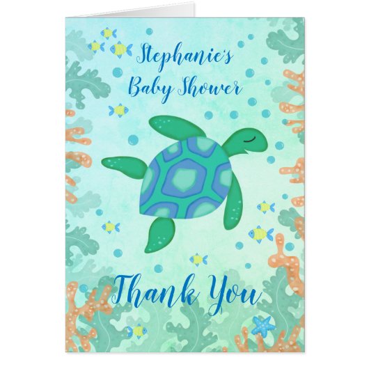 Schattige Groen Zee Schildpad Baby shower Dank u k (Voorkant)