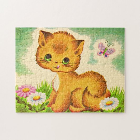 schattige groenbeige kitten legpuzzel (Horizontaal)
