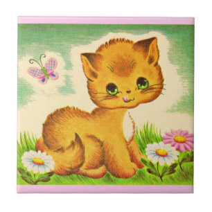 schattige groenbeige kitten tegeltje