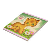 schattige groenbeige kitten tegeltje (Zijkant)