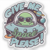 Schattige Groene Alien Grappen Geef Me Alsjeblieft Sticker (Voorkant)