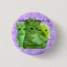 schattige groene alien kat meme knop speld